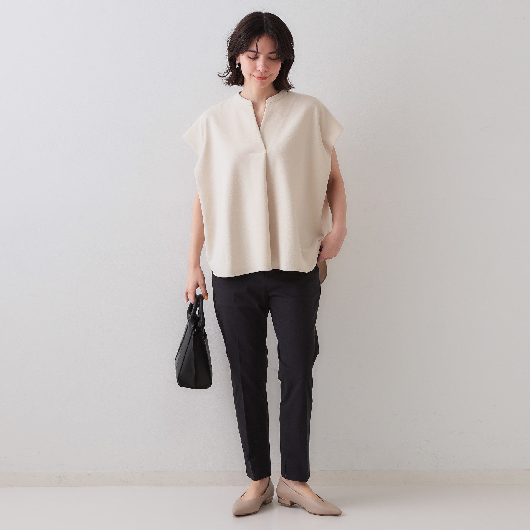 オペーク ドット クリップ OPAQUE.CLIP 麻混ハイストレッチイージースティックパンツ【洗濯機洗い可】 （ベージュ(052)） ベージュ(052)