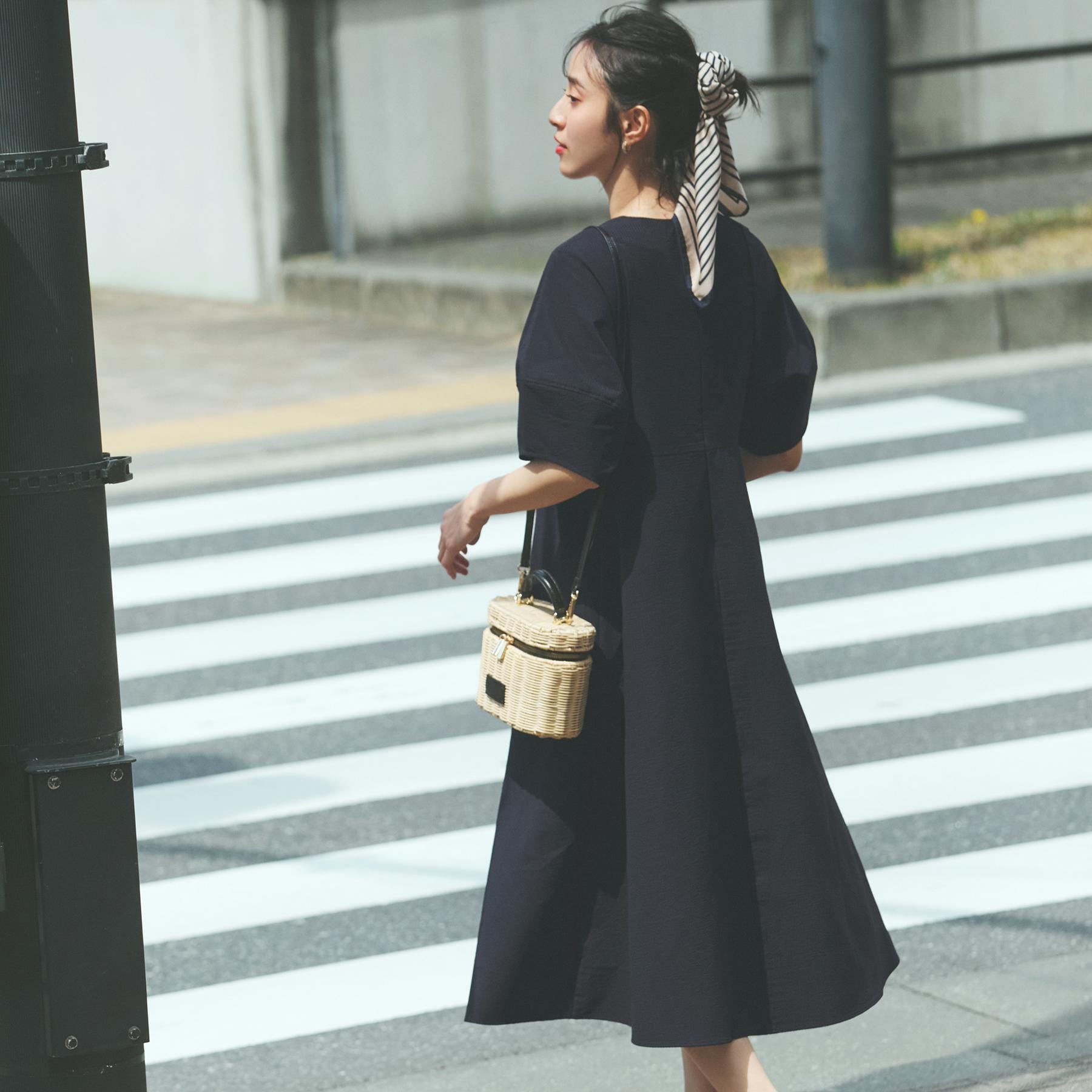 オペーク ドット クリップ OPAQUE.CLIP サッカーストライプワンピース【洗濯機洗い可／吸水速乾】 （ブラック(019)） ブラック(019)