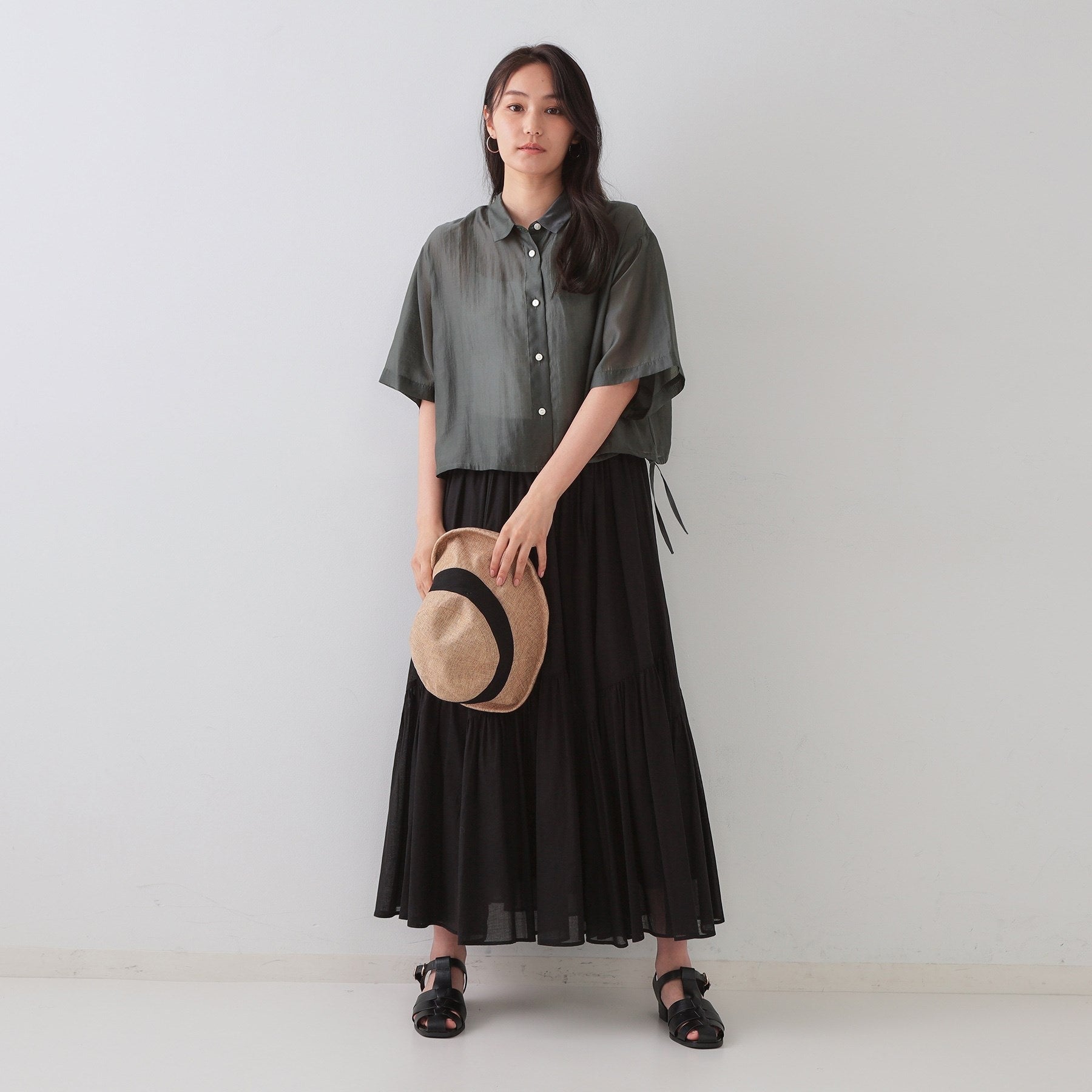 オペーク ドット クリップ OPAQUE.CLIP 裾ドロストシアーショートシャツ【洗濯機洗い可】 （オレンジ(067)） オレンジ(067)