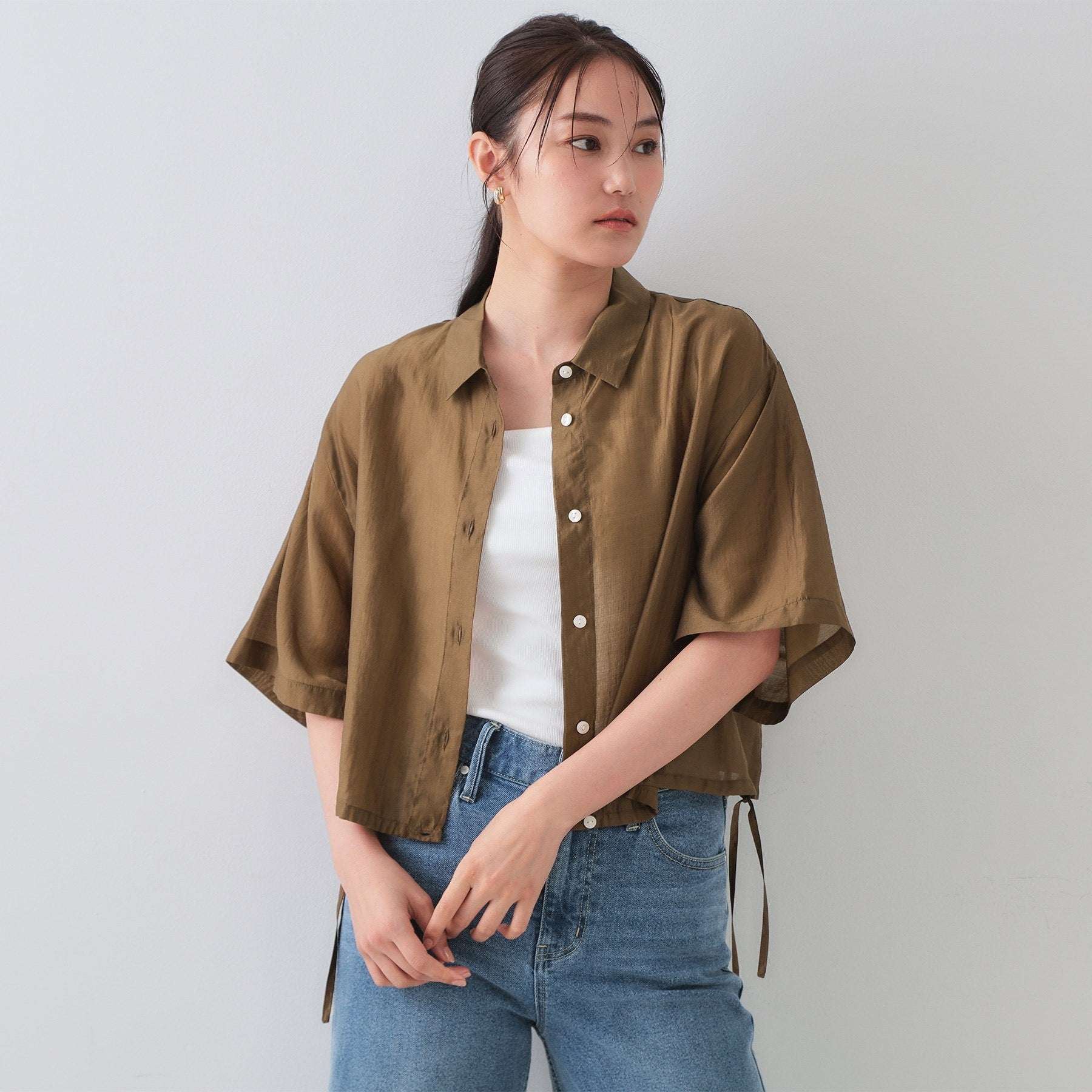 オペーク ドット クリップ OPAQUE.CLIP 裾ドロストシアーショートシャツ【洗濯機洗い可】 （オレンジ(067)） オレンジ(067)