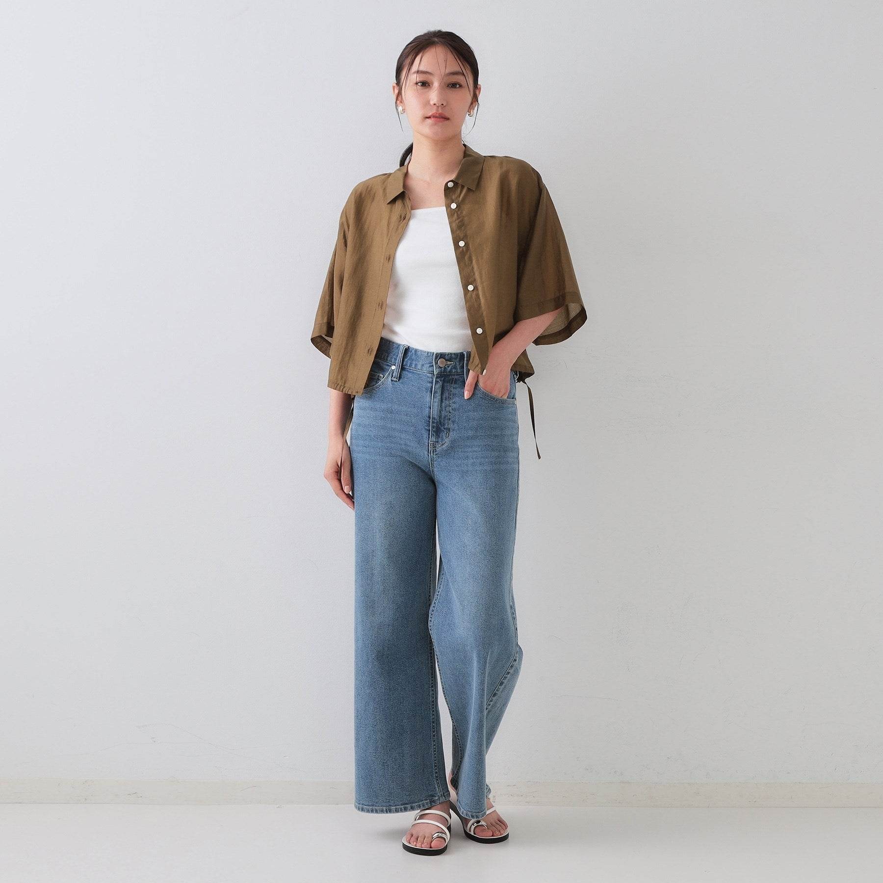 オペーク ドット クリップ OPAQUE.CLIP 裾ドロストシアーショートシャツ【洗濯機洗い可】 （オレンジ(067)） オレンジ(067)