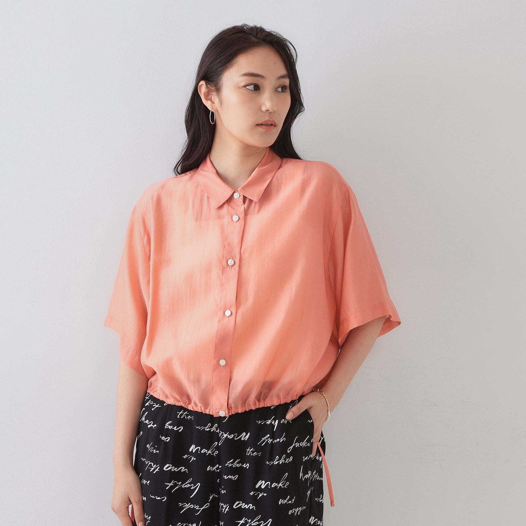 オペーク ドット クリップ OPAQUE.CLIP 裾ドロストシアーショートシャツ【洗濯機洗い可】 （オレンジ(067)） オレンジ(067)