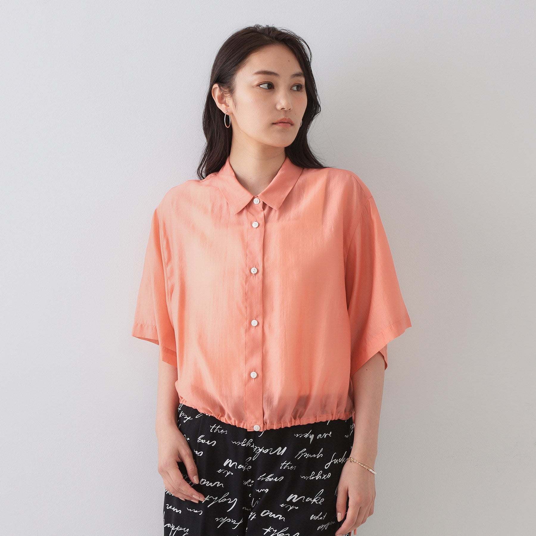 オペーク ドット クリップ OPAQUE.CLIP 裾ドロストシアーショートシャツ【洗濯機洗い可】 （オレンジ(067)） オレンジ(067)