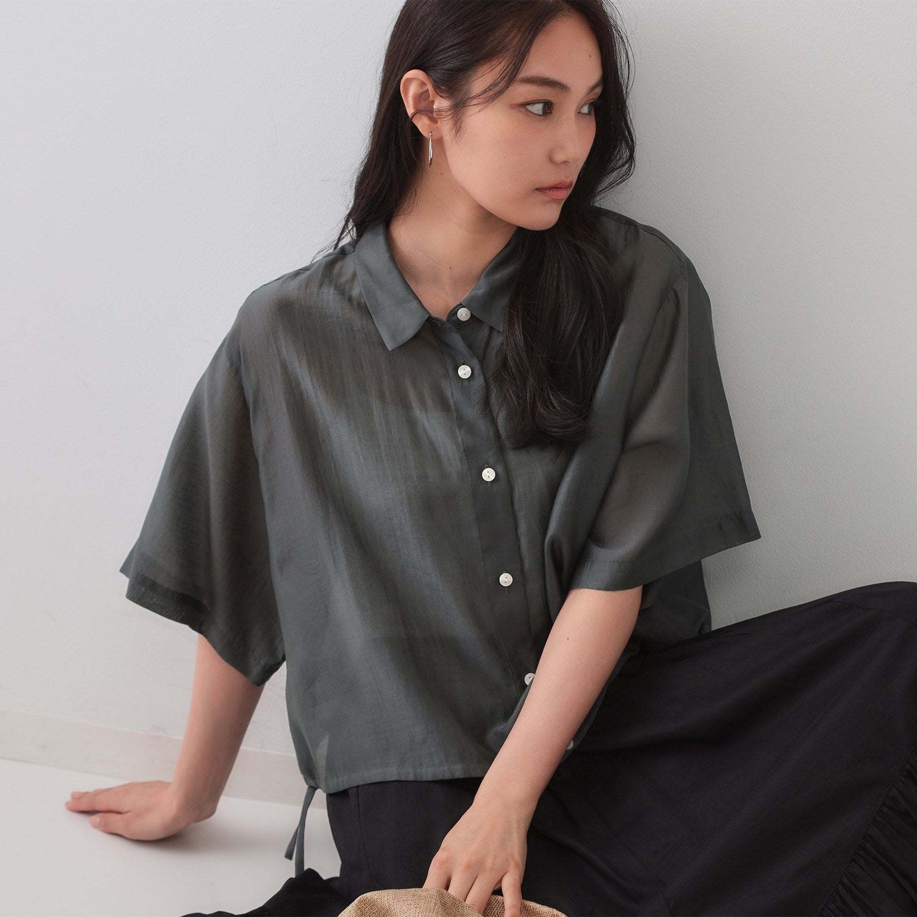 オペーク ドット クリップ OPAQUE.CLIP 裾ドロストシアーショートシャツ【洗濯機洗い可】 （オレンジ(067)） オレンジ(067)