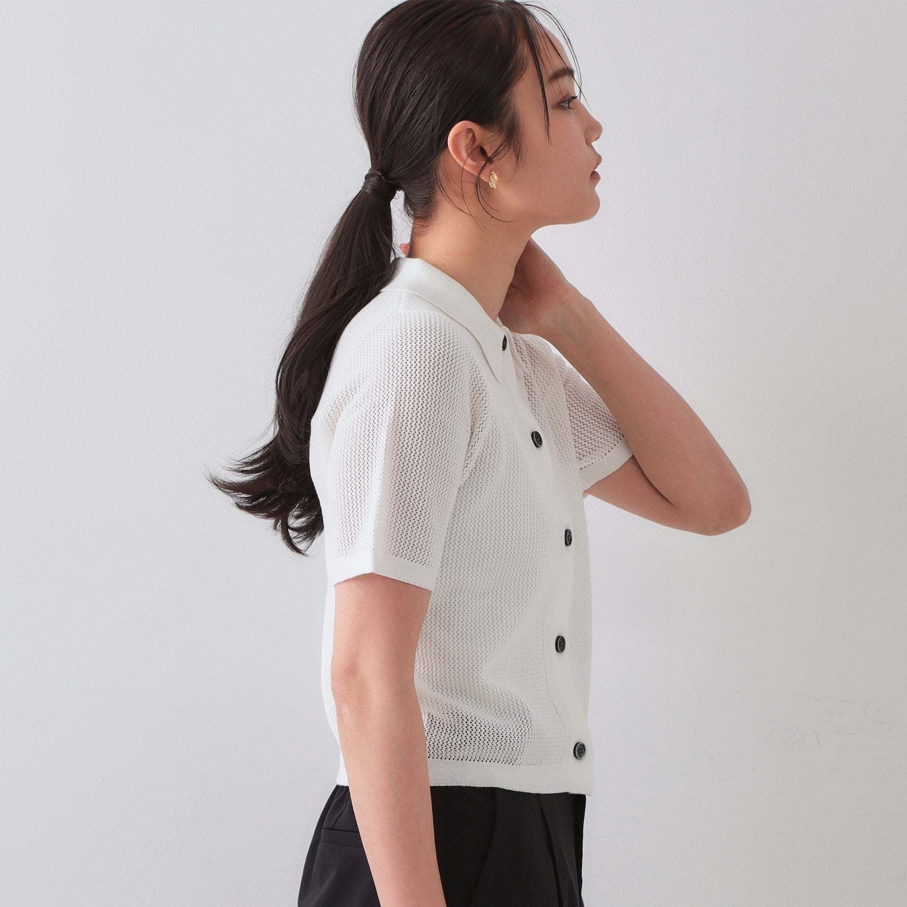 オペーク ドット クリップ OPAQUE.CLIP 透かし編みポロニット【洗濯機洗い可】 （レッド(062)） レッド(062)