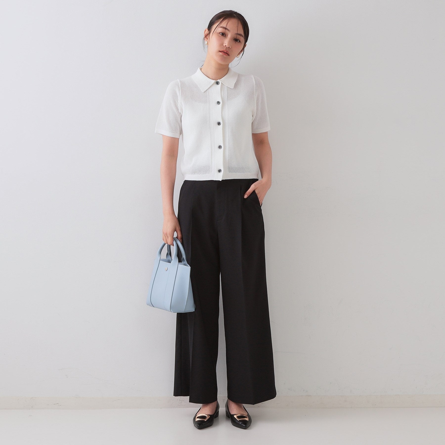 オペーク ドット クリップ OPAQUE.CLIP 透かし編みポロニット【洗濯機洗い可】 （レッド(062)） レッド(062)