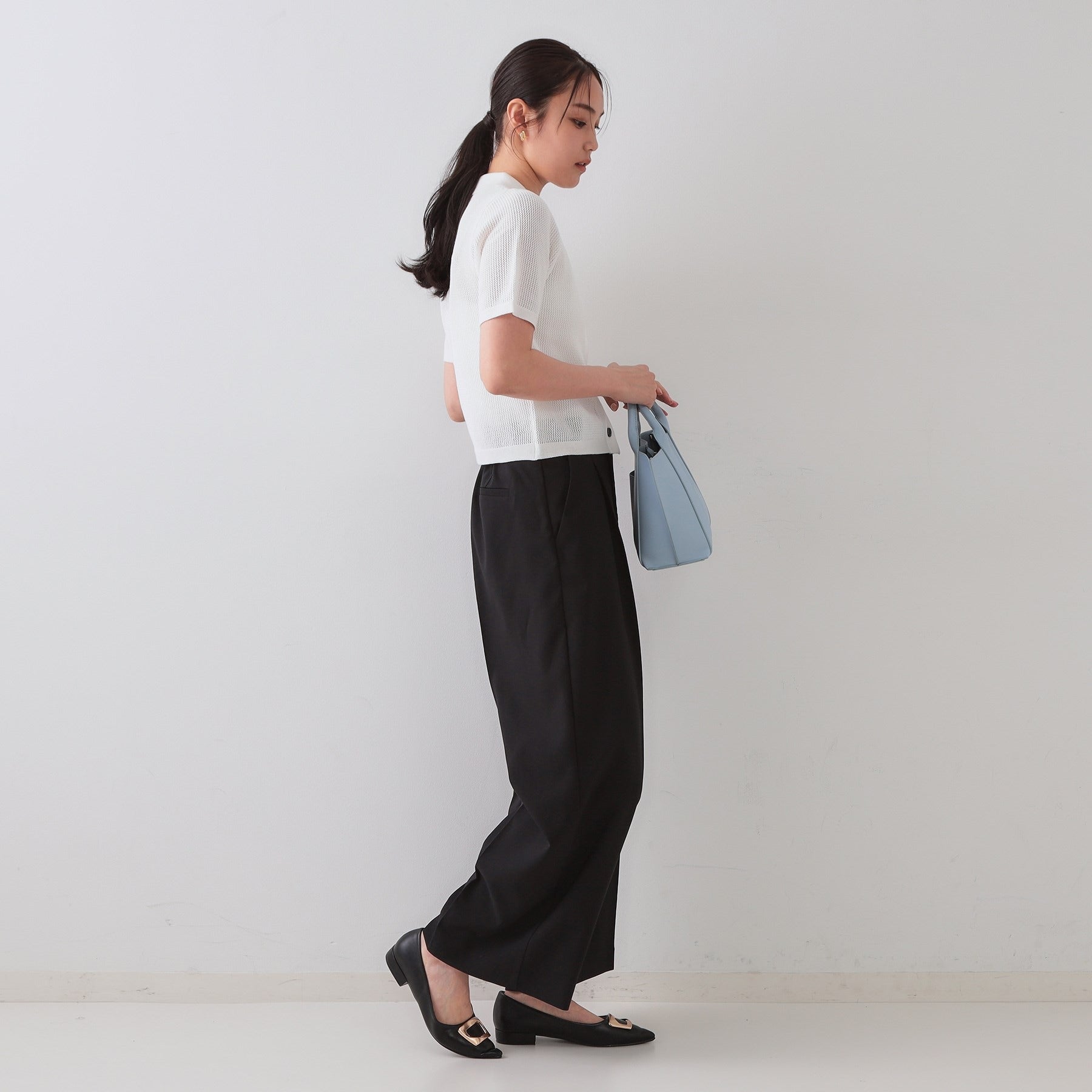 オペーク ドット クリップ OPAQUE.CLIP 透かし編みポロニット【洗濯機洗い可】 （レッド(062)） レッド(062)