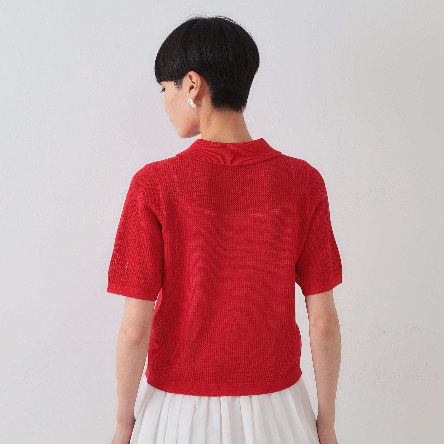 オペーク ドット クリップ OPAQUE.CLIP 透かし編みポロニット【洗濯機洗い可】 （レッド(062)） レッド(062)