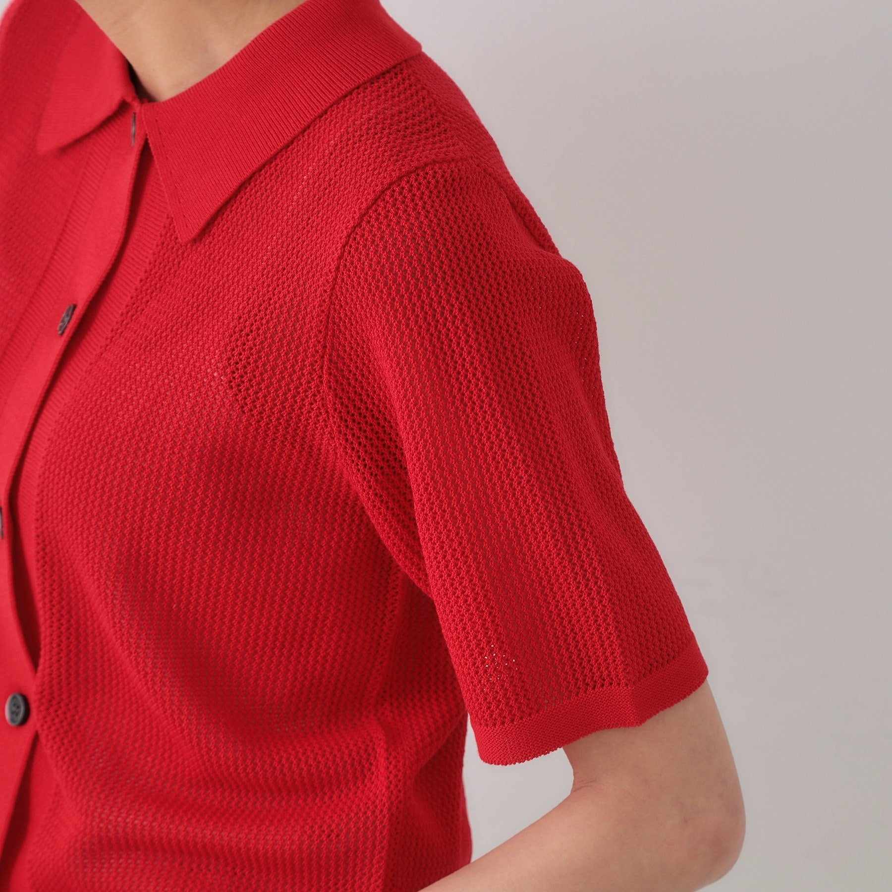 オペーク ドット クリップ OPAQUE.CLIP 透かし編みポロニット【洗濯機洗い可】 （レッド(062)） レッド(062)