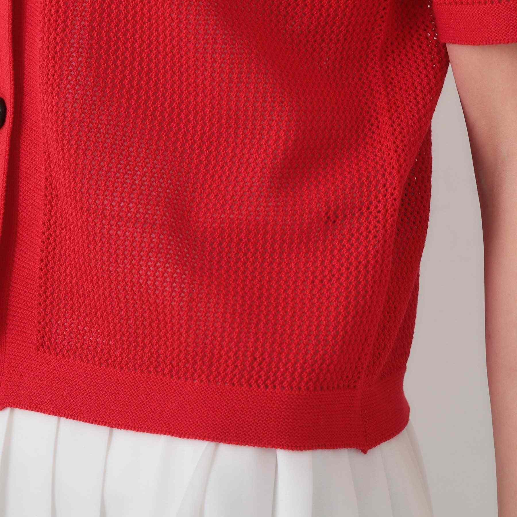 オペーク ドット クリップ OPAQUE.CLIP 透かし編みポロニット【洗濯機洗い可】 （レッド(062)） レッド(062)