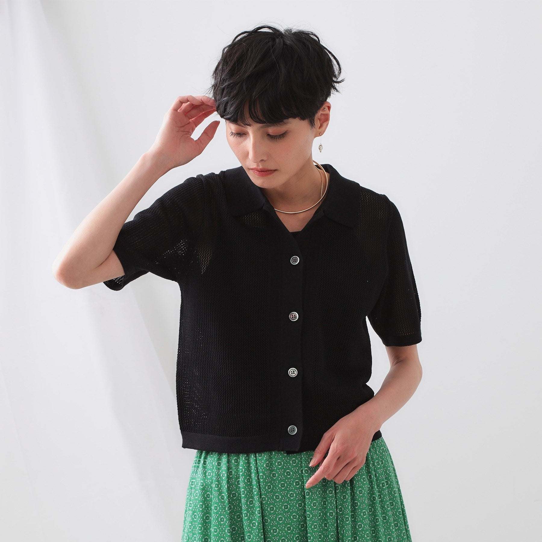 オペーク ドット クリップ OPAQUE.CLIP 透かし編みポロニット【洗濯機洗い可】 （レッド(062)） レッド(062)