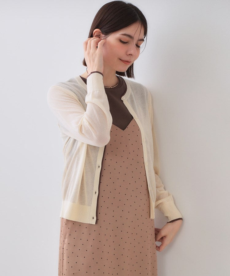 オペーク ドット クリップ OPAQUE.CLIP 配色シアークルーニットカーディガン【洗濯機洗い可／抗ピル】 （ブラック(519)） ブラック(519)