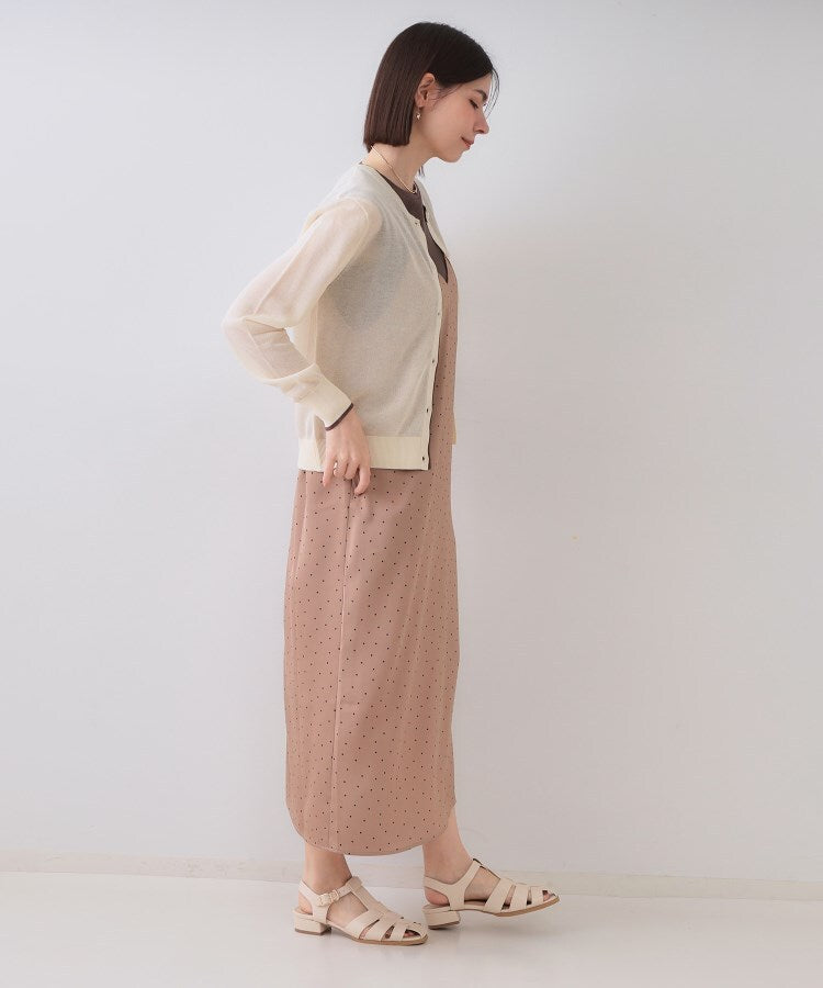 オペーク ドット クリップ OPAQUE.CLIP 配色シアークルーニットカーディガン【洗濯機洗い可／抗ピル】 （ブラック(519)） ブラック(519)