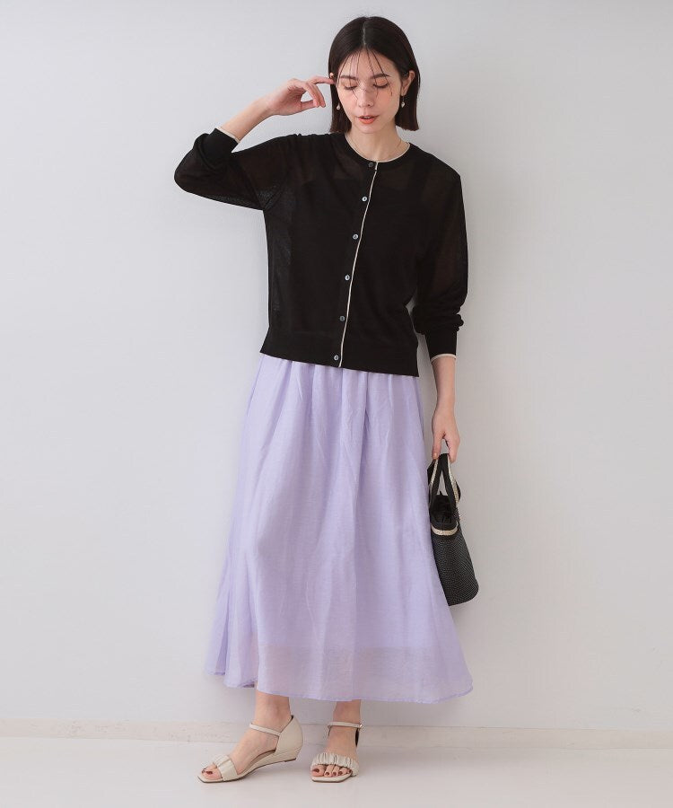 オペーク ドット クリップ OPAQUE.CLIP 配色シアークルーニットカーディガン【洗濯機洗い可／抗ピル】 （ブラック(519)） ブラック(519)