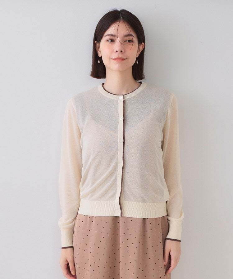 オペーク ドット クリップ OPAQUE.CLIP 配色シアークルーニットカーディガン【洗濯機洗い可／抗ピル】 （ブラック(519)） ブラック(519)