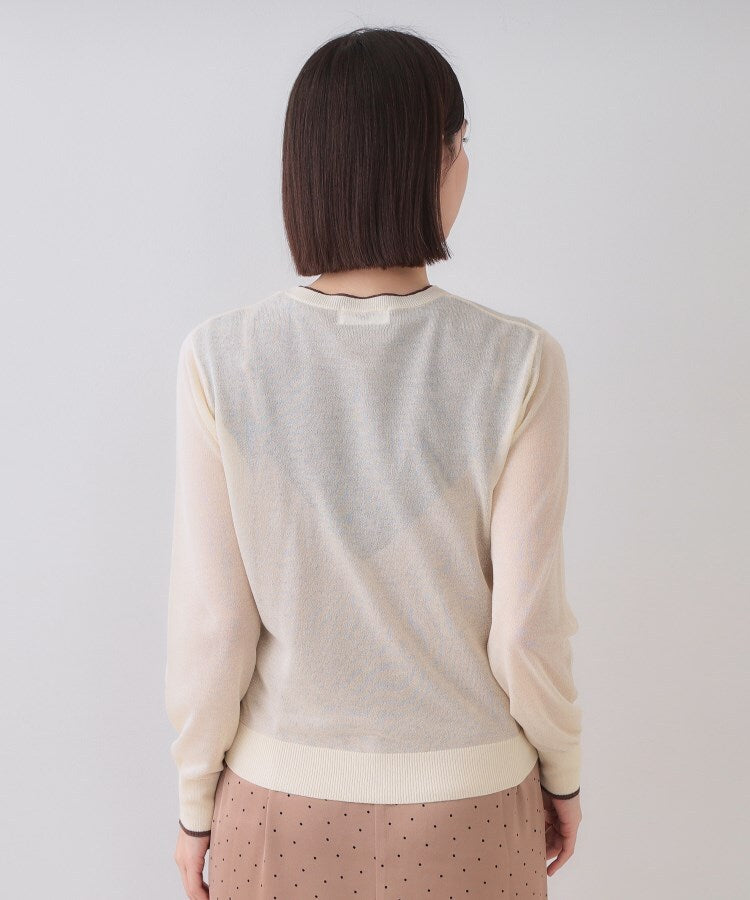 オペーク ドット クリップ OPAQUE.CLIP 配色シアークルーニットカーディガン【洗濯機洗い可／抗ピル】 （ブラック(519)） ブラック(519)