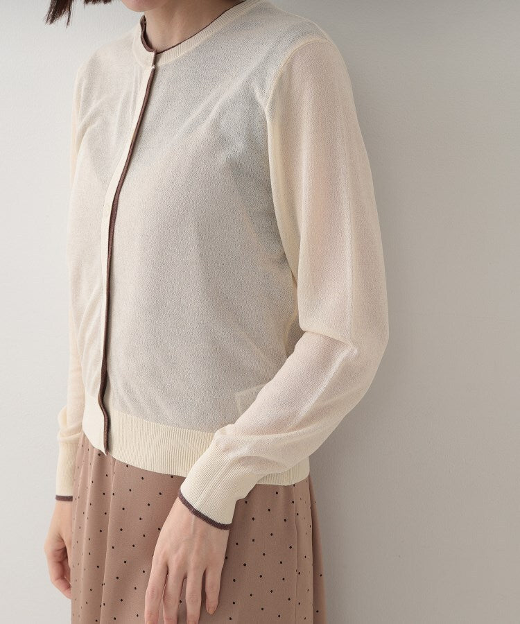 オペーク ドット クリップ OPAQUE.CLIP 配色シアークルーニットカーディガン【洗濯機洗い可／抗ピル】 （ブラック(519)） ブラック(519)