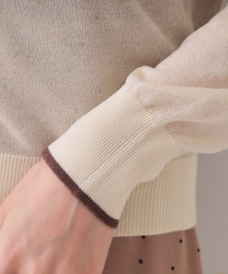 オペーク ドット クリップ OPAQUE.CLIP 配色シアークルーニットカーディガン【洗濯機洗い可／抗ピル】 （ブラック(519)） ブラック(519)