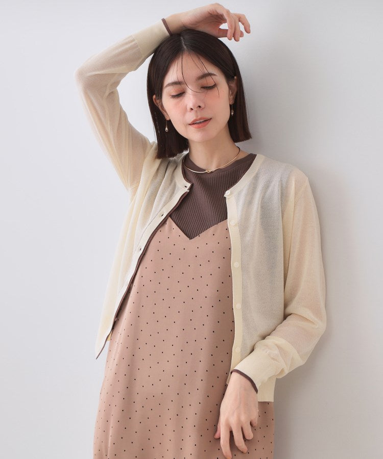 オペーク ドット クリップ OPAQUE.CLIP 配色シアークルーニットカーディガン【洗濯機洗い可／抗ピル】 （アイボリー(504)） アイボリー(504)