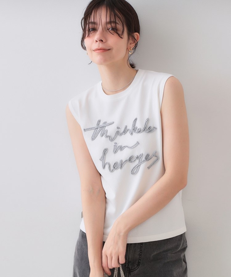 オペーク ドット クリップ OPAQUE.CLIP ラメテープロゴニット【洗濯機洗い可／抗ピル】 （ホワイト(001)） ホワイト(001)