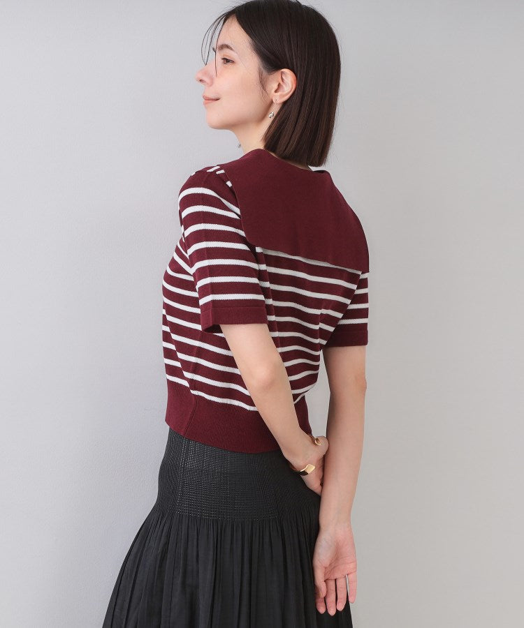 オペーク ドット クリップ OPAQUE.CLIP セーラーカラーボーダーニット【洗濯機洗い可】 （ボルドー(364)） ボルドー(364)