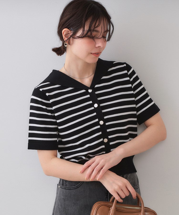 オペーク ドット クリップ OPAQUE.CLIP セーラーカラーボーダーニット【洗濯機洗い可】 （ボルドー(364)） ボルドー(364)