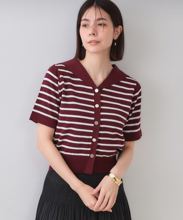 オペーク ドット クリップ OPAQUE.CLIP セーラーカラーボーダーニット【洗濯機洗い可】 （ボルドー(364)） ボルドー(364)