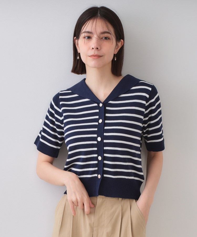 オペーク ドット クリップ OPAQUE.CLIP セーラーカラーボーダーニット【洗濯機洗い可】 （ボルドー(364)） ボルドー(364)