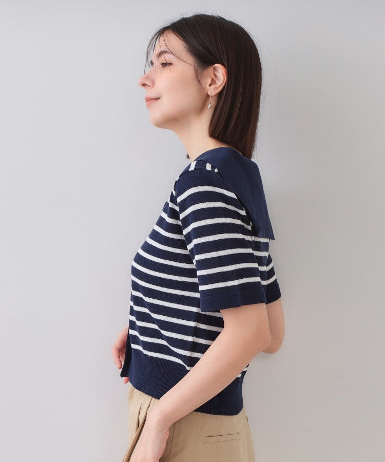 オペーク ドット クリップ OPAQUE.CLIP セーラーカラーボーダーニット【洗濯機洗い可】 （ボルドー(364)） ボルドー(364)