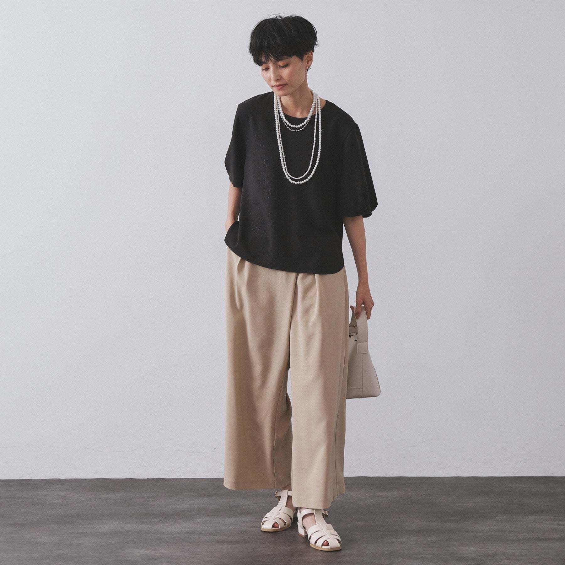 オペーク ドット クリップ OPAQUE.CLIP ラメストライプタックスリーブブラウス／セットアップ可【洗濯機洗い可／防シワ／吸水速乾】 （チャコールグレー(313)） チャコールグレー(313)