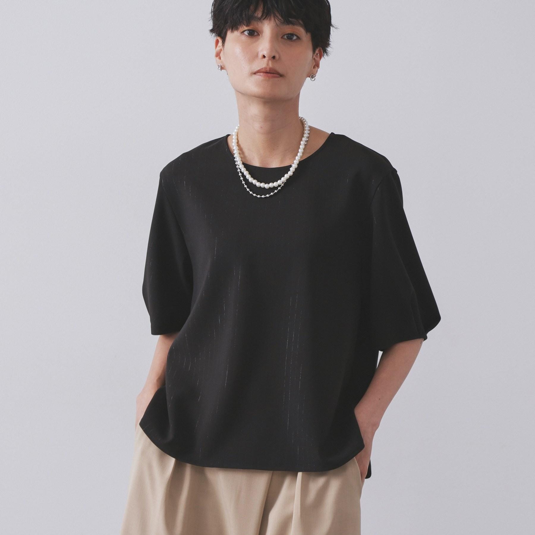 オペーク ドット クリップ OPAQUE.CLIP ラメストライプタックスリーブブラウス／セットアップ可【洗濯機洗い可／防シワ／吸水速乾】 （チャコールグレー(313)） チャコールグレー(313)