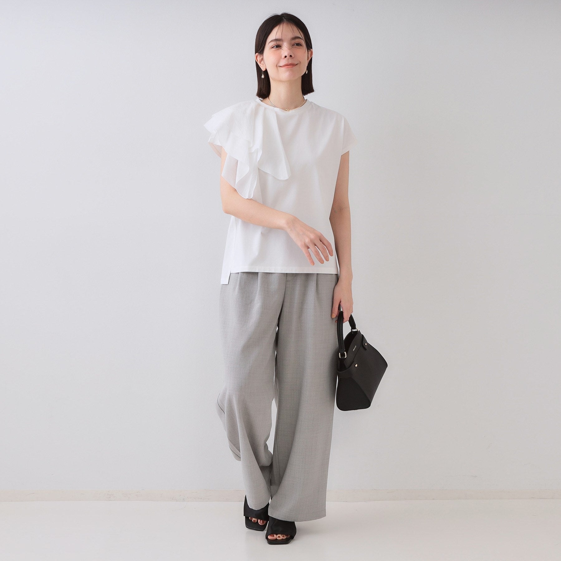 オペーク ドット クリップ OPAQUE.CLIP ショルダーフリルドッキングカットソー【洗濯機洗い可】 （カーキ(027)） カーキ(027)