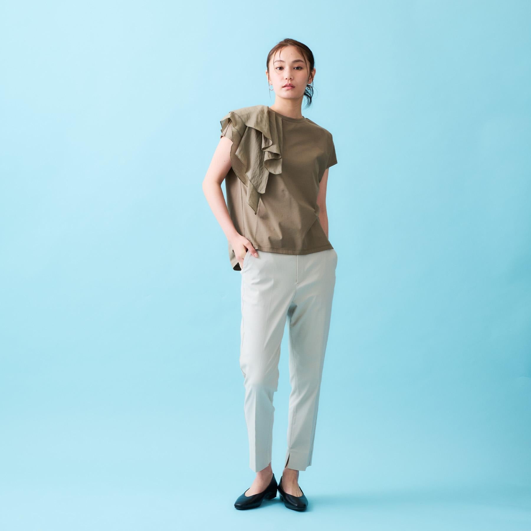 オペーク ドット クリップ OPAQUE.CLIP ショルダーフリルドッキングカットソー【洗濯機洗い可】 （カーキ(027)） カーキ(027)