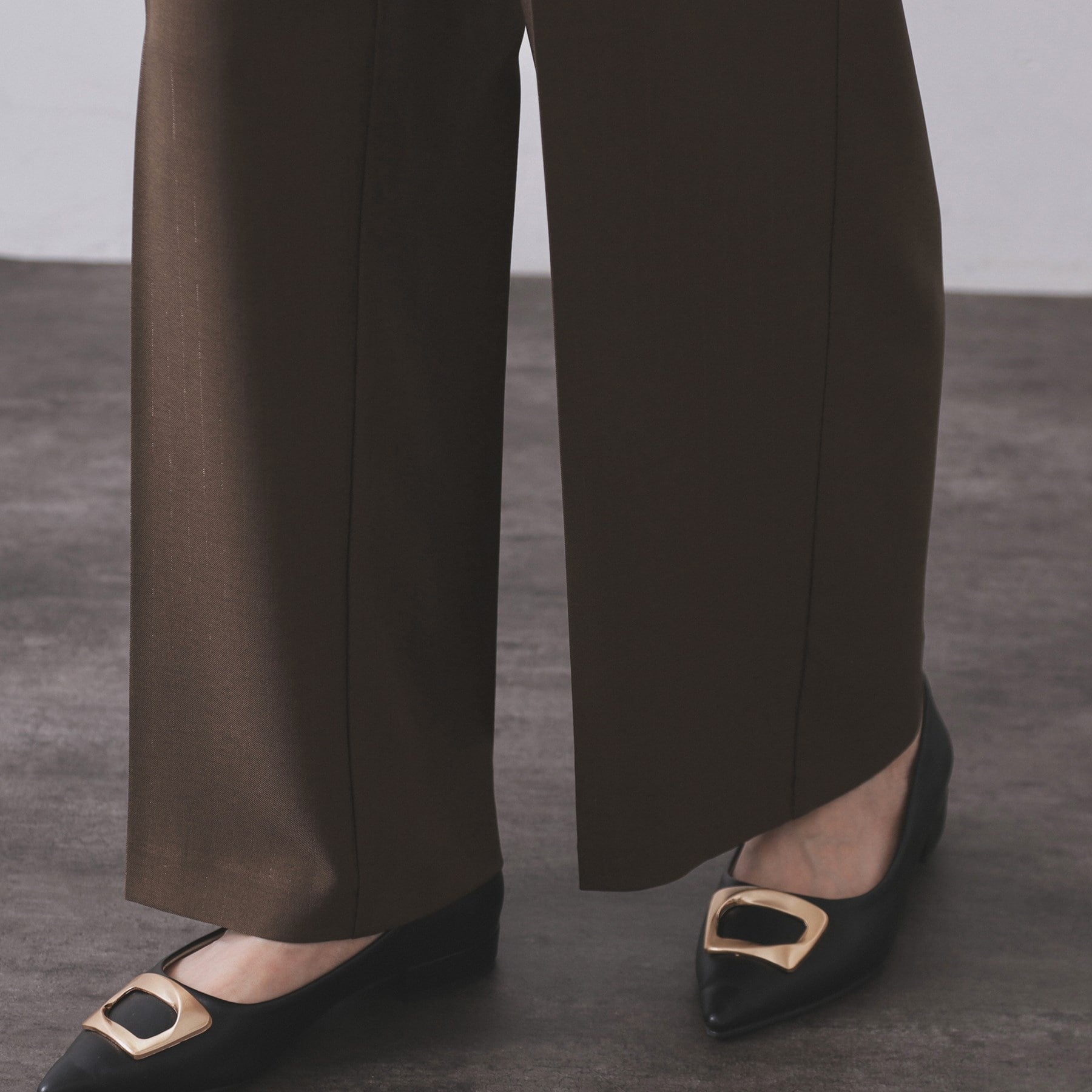 オペーク ドット クリップ OPAQUE.CLIP ラメストライプイージーワイドパンツ／セットアップ可【洗濯機洗い可／防シワ／吸水速乾】 （ブラック(319)） ブラック(319)