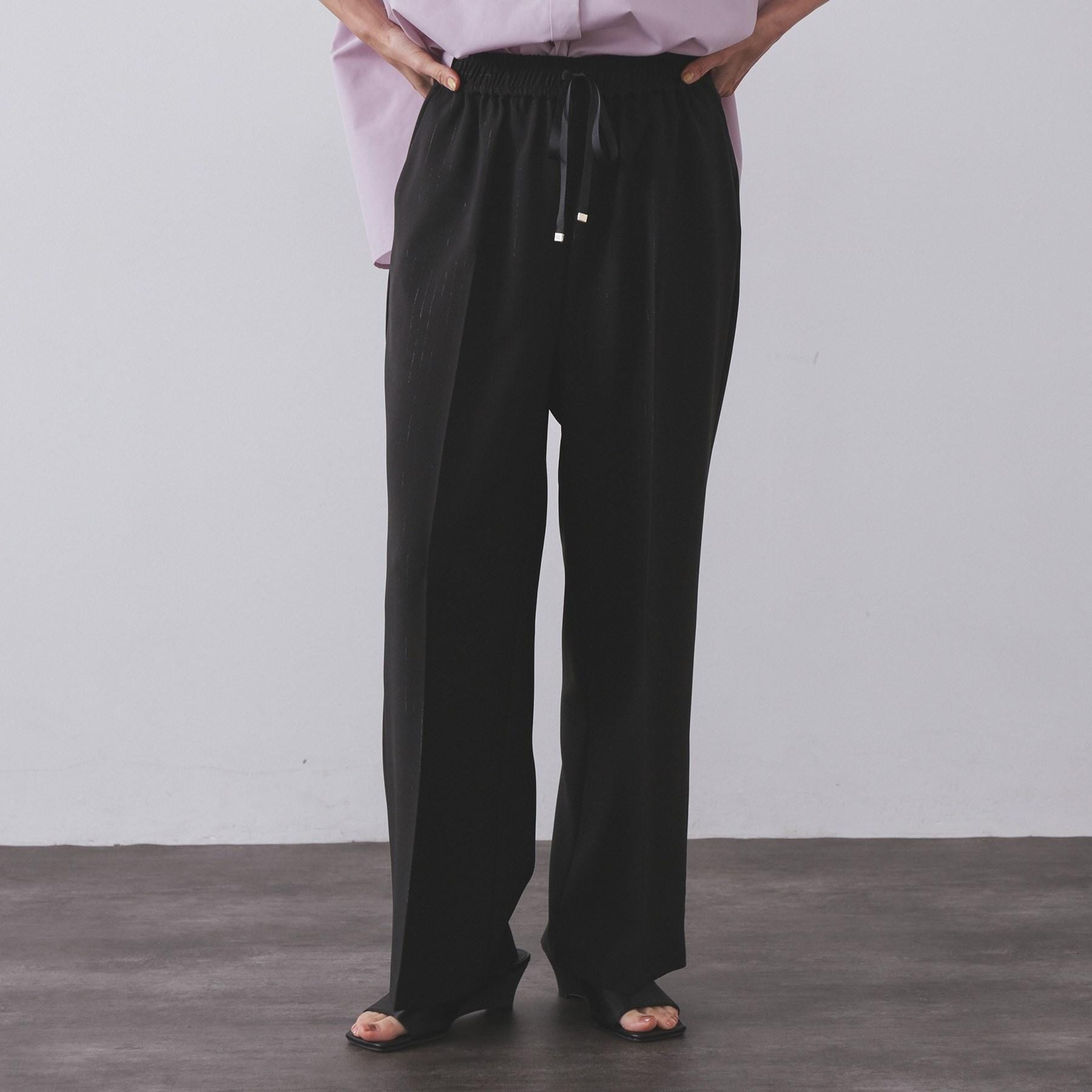 オペーク ドット クリップ OPAQUE.CLIP ラメストライプイージーワイドパンツ／セットアップ可【洗濯機洗い可／防シワ／吸水速乾】 （ブラック(319)） ブラック(319)