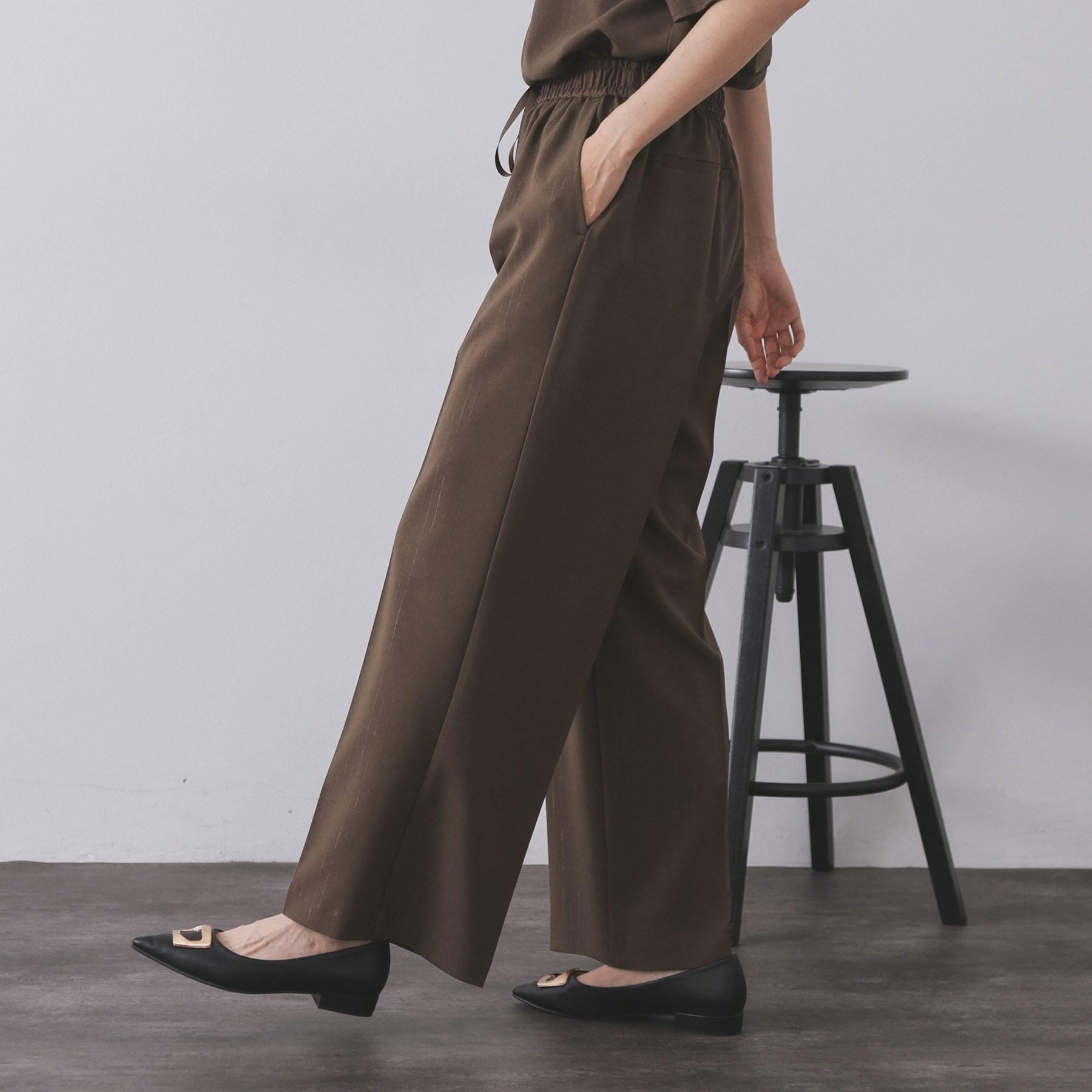 オペーク ドット クリップ OPAQUE.CLIP ラメストライプイージーワイドパンツ／セットアップ可【洗濯機洗い可／防シワ／吸水速乾】 （ブラック(319)） ブラック(319)