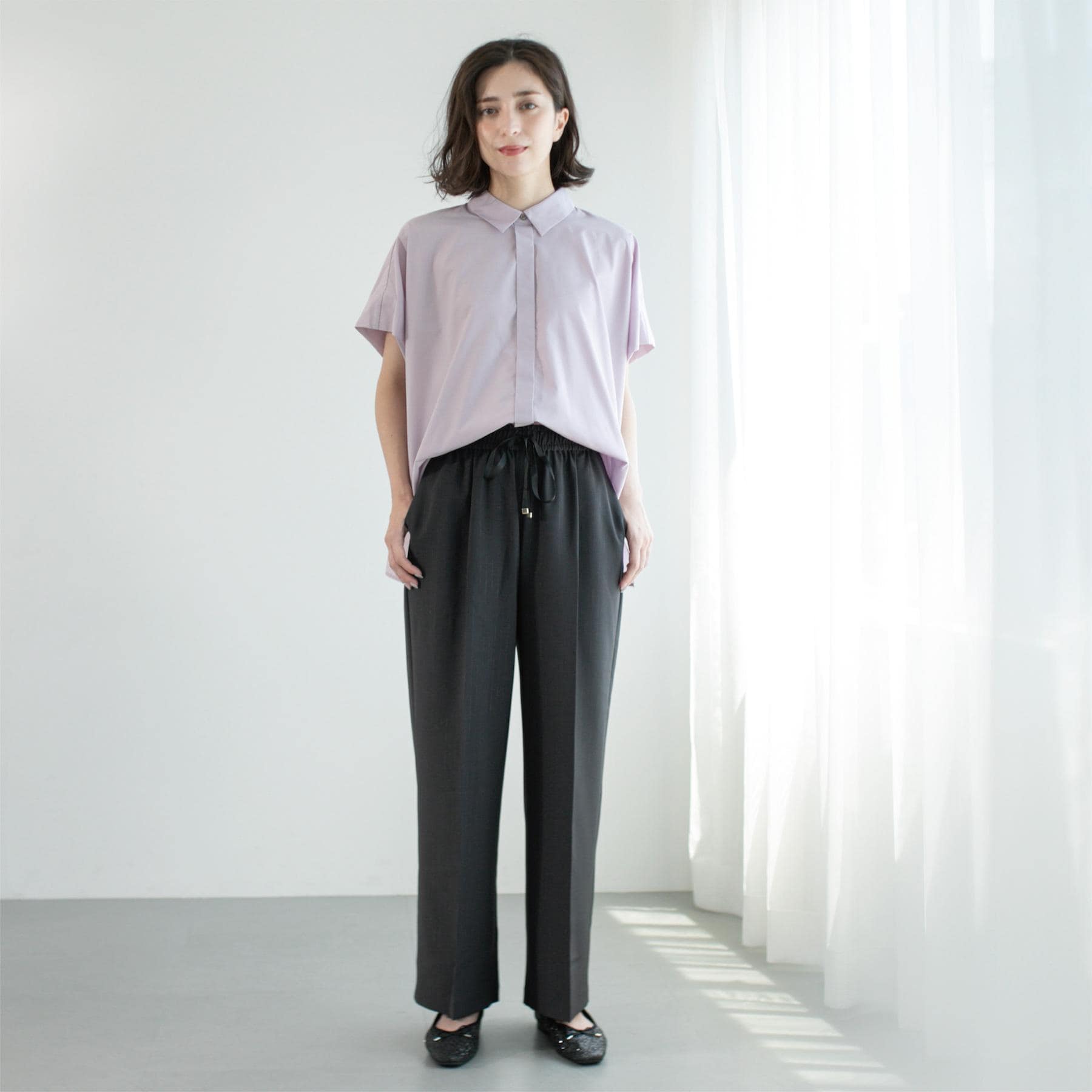 オペーク ドット クリップ OPAQUE.CLIP ラメストライプイージーワイドパンツ／セットアップ可【洗濯機洗い可／防シワ／吸水速乾】 （ブラック(319)） ブラック(319)