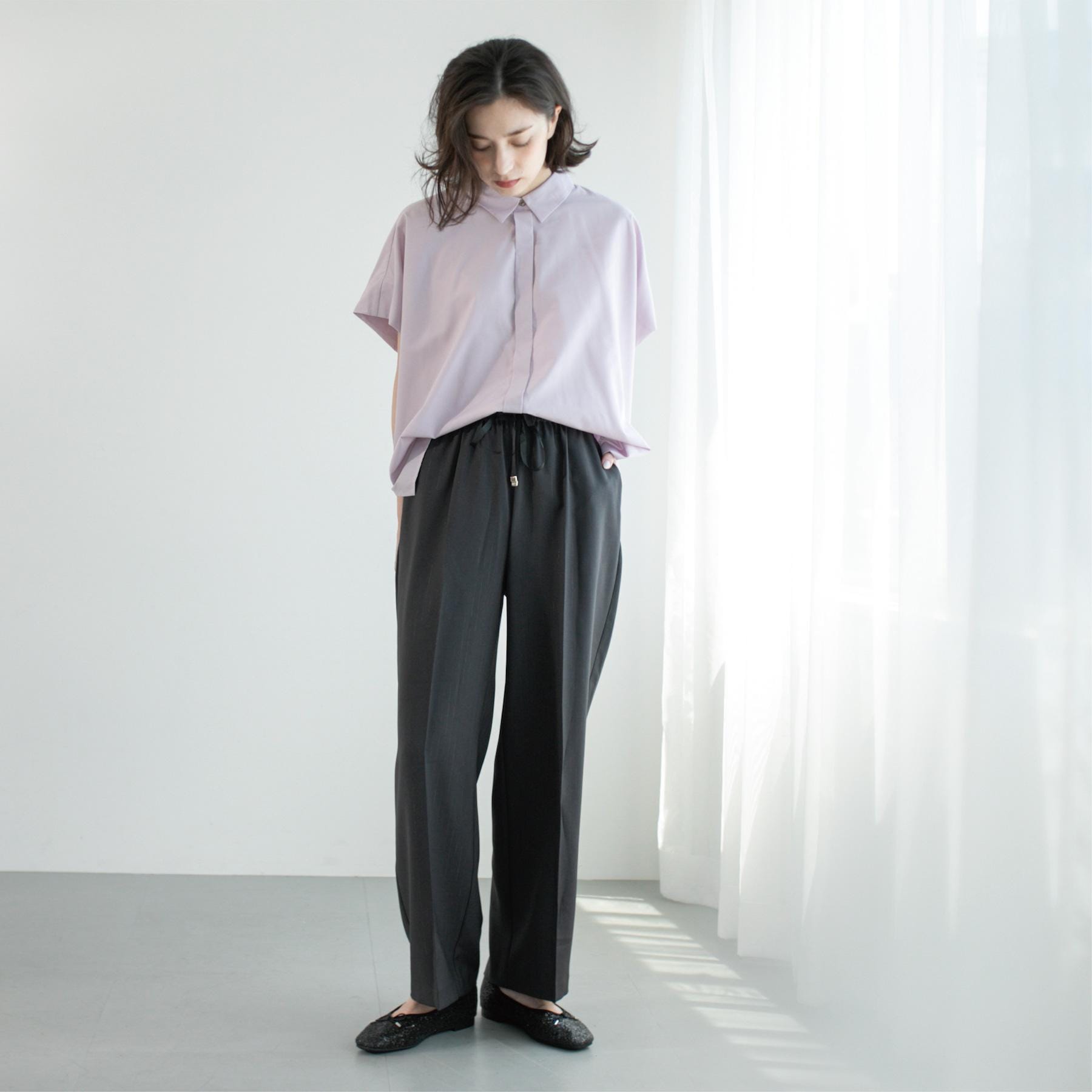 オペーク ドット クリップ OPAQUE.CLIP ラメストライプイージーワイドパンツ／セットアップ可【洗濯機洗い可／防シワ／吸水速乾】 （ブラック(319)） ブラック(319)