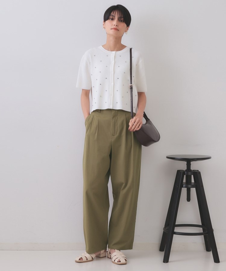 オペーク ドット クリップ OPAQUE.CLIP フロントビジューリブニットカーディガン【洗濯機洗い可／抗ピル】 （ブルー(093)） ブルー(093)