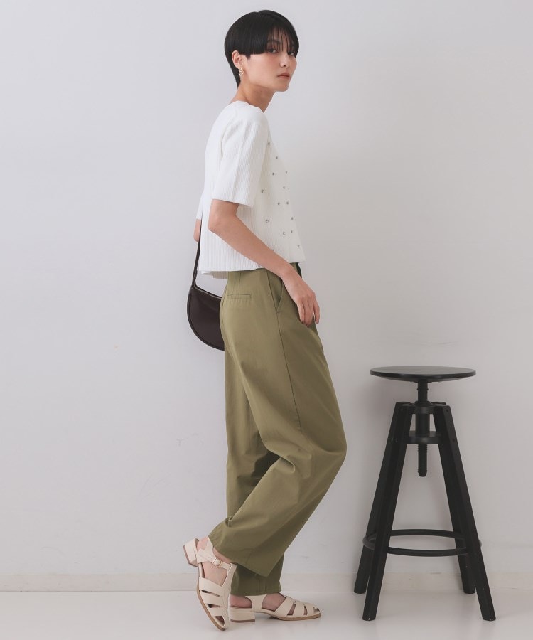 オペーク ドット クリップ OPAQUE.CLIP フロントビジューリブニットカーディガン【洗濯機洗い可／抗ピル】 （ブルー(093)） ブルー(093)