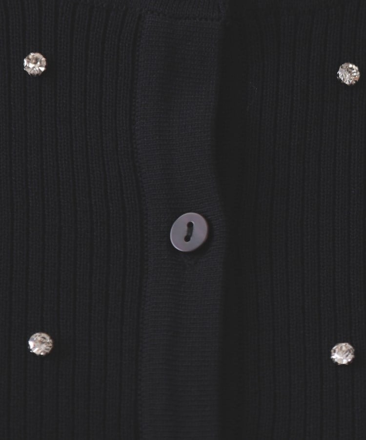 オペーク ドット クリップ OPAQUE.CLIP フロントビジューリブニットカーディガン【洗濯機洗い可／抗ピル】 （ブルー(093)） ブルー(093)