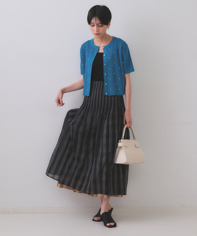 オペーク ドット クリップ OPAQUE.CLIP フロントビジューリブニットカーディガン【洗濯機洗い可／抗ピル】 （ブルー(093)） ブルー(093)