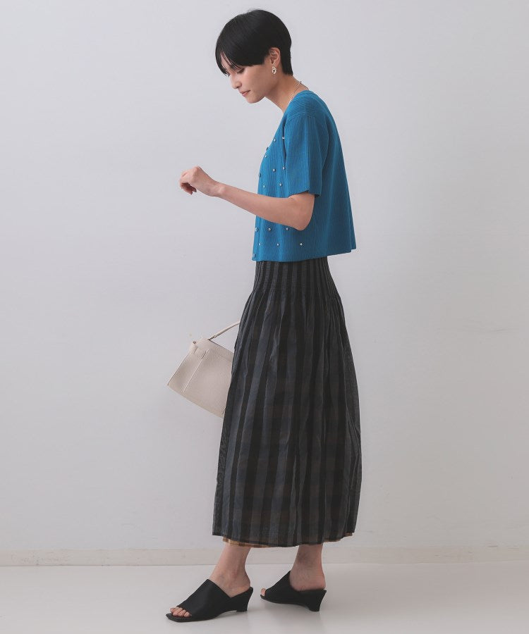 オペーク ドット クリップ OPAQUE.CLIP フロントビジューリブニットカーディガン【洗濯機洗い可／抗ピル】 （ブルー(093)） ブルー(093)