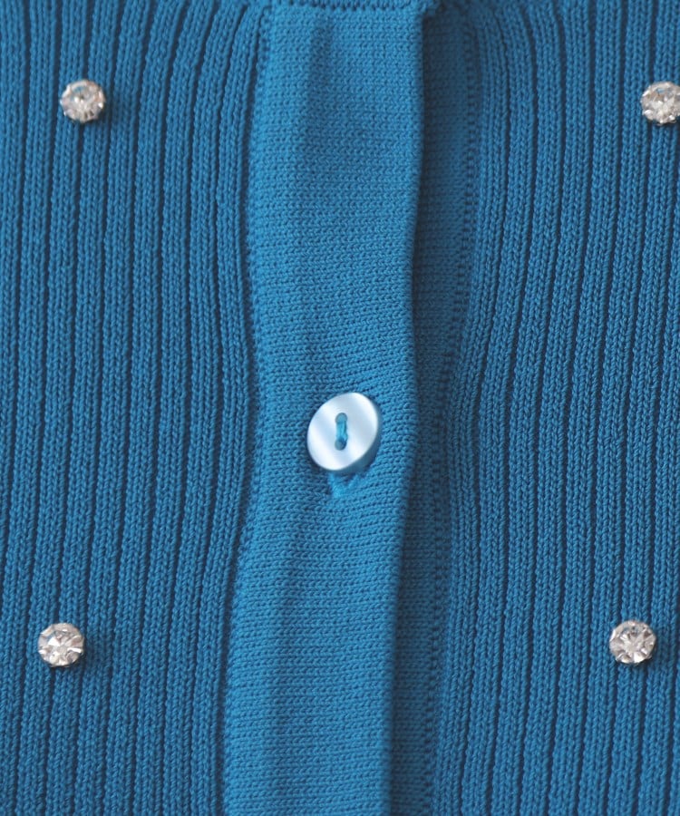 オペーク ドット クリップ OPAQUE.CLIP フロントビジューリブニットカーディガン【洗濯機洗い可／抗ピル】 （ブルー(093)） ブルー(093)