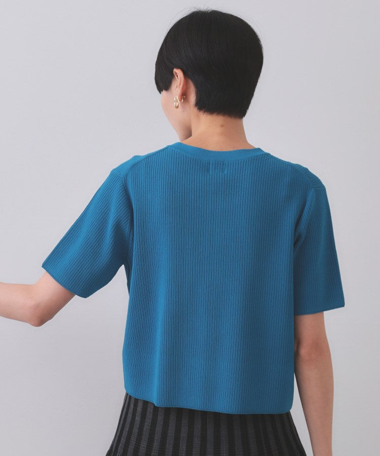 オペーク ドット クリップ OPAQUE.CLIP フロントビジューリブニットカーディガン【洗濯機洗い可／抗ピル】 （ブルー(093)） ブルー(093)