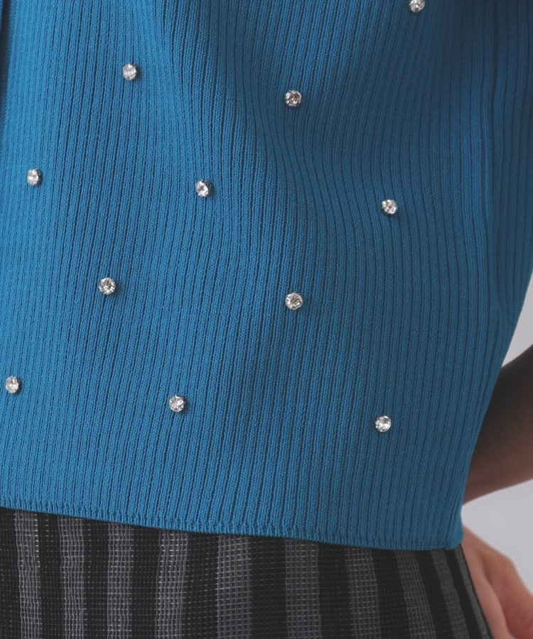 オペーク ドット クリップ OPAQUE.CLIP フロントビジューリブニットカーディガン【洗濯機洗い可／抗ピル】 （ブルー(093)） ブルー(093)