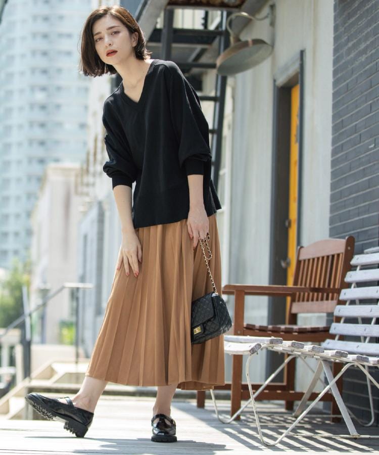 オペーク ドット クリップ OPAQUE.CLIP フェイクスウェードイージープリーツスカート【静電気防止加工／洗濯機洗い可】 （カーキ(827)） カーキ(827)