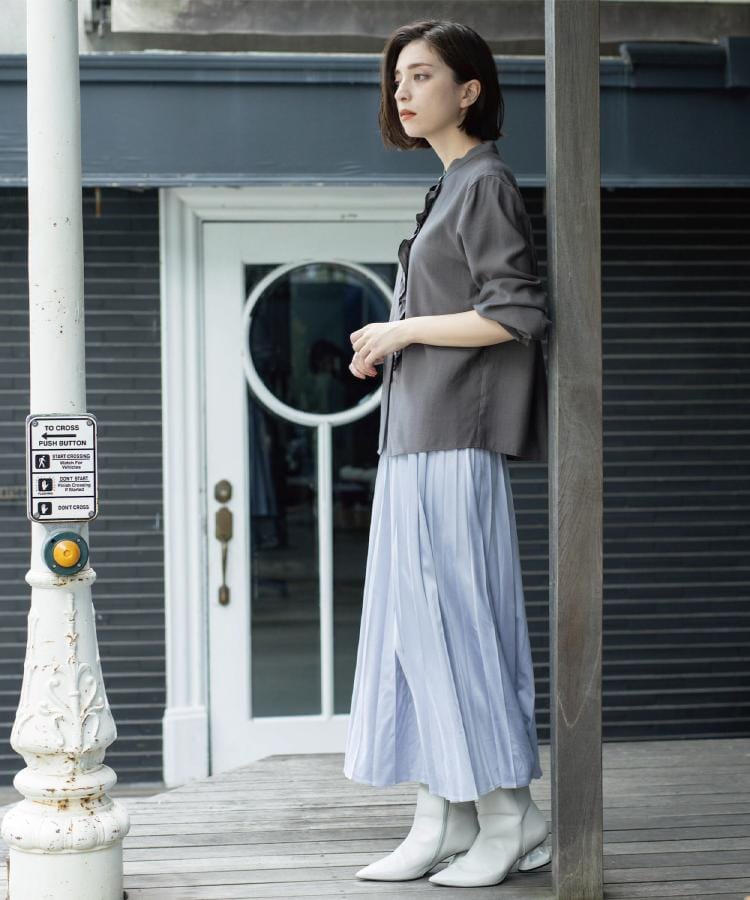 オペーク ドット クリップ OPAQUE.CLIP フェイクスウェードイージープリーツスカート【静電気防止加工／洗濯機洗い可】 （カーキ(827)） カーキ(827)