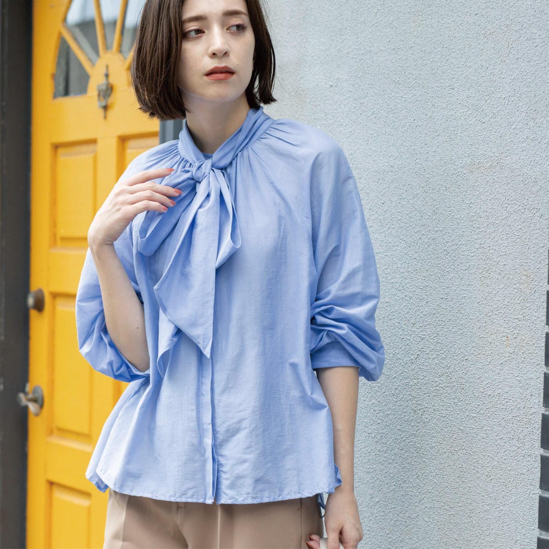 オペーク ドット クリップ OPAQUE.CLIP 2WAYシアーボウタイブラウス【洗濯機洗い可】 （ブルー(091)） ブルー(091)