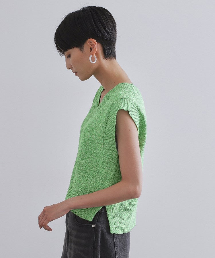 オペーク ドット クリップ OPAQUE.CLIP スパンコールラメVネックニット【手洗い可】 （グリーン(622)） グリーン(622)